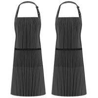 Syntus 2 Pack Adjustable Bib Apron Thicker Waterdrop Resistant with 2 Pockets Cooking Kitchen Aprons for Women Men Chef, Pinstripe Black White