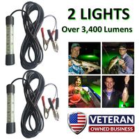 IllumiSea 2 Pack Ultra Bright 3450 Lumen Green 12v Mini BriteBite Underwater LED Fishing Lights (Green - 2 Lights)
