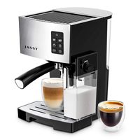 JASSY Espresso Machine, Multifunction Coffee Machine with Automatic Milk Frother, 19 Bar Pressure Coffee Brewer, Programmable, for Espresso, Double Espresso, Cappuccino, Latte, Black (JS100)