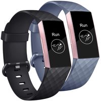 Tobfit Bands Compatible with Fitbit Charge 3/Charge 3 SE Bands for Women Men, Classic Replacement Accessories Sports Wristbands, 2 Pack (Black/Blue Grey, Small)