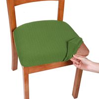 smiry Stretch Spandex Jacquard Dining Room Chair Seat Covers, Removable Washable Anti-Dust Dinning Upholstered Chair Seat Cushion Slipcovers - Set of 6, Olive Green