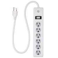 GE Power Strip Surge Protector, 6 Outlets, 2ft Power Cord, 450 Joules, Safety Locks, Multi Outlet, Wall Mount, White, 14009