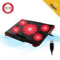 KLIM Cyclone Laptop Cooling Pad - 5 Fans Cooler - No More Overheating - Increase Your PC Performance and Life Expectancy - Ventilated Support for Laptop - Gaming Stand to Reduce Heating - Red