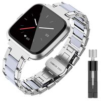 TOYOUTHS Metal Strap Compatible with Fitbit Versa/Versa Lite/Versa 2 & Special Edition Bands for Women Men Stainless Steel Replacement Wristband Bracelet Classic Accessories Silver+White