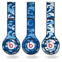 Blue Military Camouflage Print Set of 3 Headphone Skins for Beats Solo HD Headphones - Removable Vinyl Decal!
