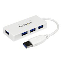 StarTech.com 4 Port USB 3.0 Hub - Built-in Cable - Compact - SuperSpeed - White - USB Splitter - USB Port Expander - USB 3 Hub (ST4300MINU3W)