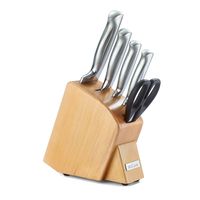McCook MC43 6 Pieces Forged Triple Rivet Kitchen Knife Set in Natural Beech Wood Slim Block Approved by FDA (Stainelss Steel)