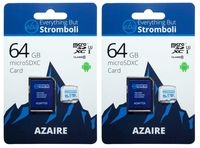 Everything But Stromboli 64GB MicroSD Azaire Memory Card & Adapter (2 Pack) Works with Action Cams & Drones, GoPro Hero Cameras, DJI Mavic, Phantom, Spark, Osmo, Class 10, U1, UHS-1, 4K Full HD, SDXC