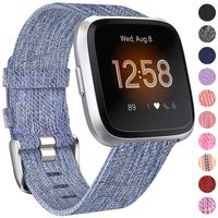 NANW Bands Compatible with Fitbit Versa, Versa Lite Edition Bands Small Large, Woven Fabric Accessories Strap Wristband Replacement Women Men (Light Blue, Small (5.5"-7.5"))