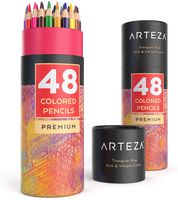 ARTEZA Colored Pencils Set, 48 Colors with Color Names, Triangular shaped, Pre sharpened, Soft Wax-Based Cores, Vibrant Artist Pencils