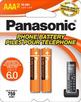 Panasonic HHR4DPA Genuine AAA NiMH Rechargeable Batteries for DECT Cordless Phones, 2 Pack