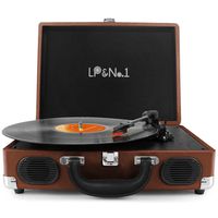 LP&No.1 Portable Suitcase Turntable with Stereo Speaker,3 Speeds Belt-Drive Vinyl Record Player Brown