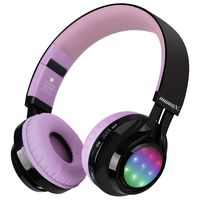 Bluetooth Headset, Riwbox AB005 Wireless Headphones 5.0 with Microphone Foldable Headphones with TF Card FM Radio and LED Light for Cellphones and All Bluetooth Enabled Devices (Black&Purple)