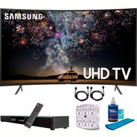 Samsung UN55RU7300 55" RU7300 HDR 4K UHD Smart Curved LED TV (2019 Model) with Home Theater Surround Sound 31" Soundbar Bundle Includes Screen Cleaner + 6-Outlet Surge Adapter + 2X HDMI Cable Black
