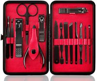 Keiby Citom Professional Stainless Steel Nail Clipper Travel & Grooming Kit Nail Tools Manicure & Pedicure Set of 15pcs with Luxurious Case(Black/Red)