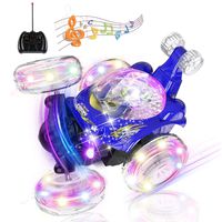 UTTORA Remote Control Car, RC Stunt Car Invincible Tornado Twister Remote Control Rechargeable Vehicle with Colorful Lights & Music Switch for Kids (Blue)