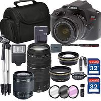 Canon EOS Renel T6 + 18-55mm is II Lens + Canon 75-300mm III Lens + SD Card Reader + 64GB Memory + Remote + Accessory Bundle - International Version