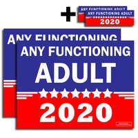 VIBE INK Any Functioning Adult 2020 18"x 24" Funny Novelty Yard Sign Double Sided Print Include 24 inch Metal Wire Stake and Bumper Sticker (2)