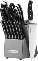 McCook MC25 Kitchen Knife Sets,14 Pieces Knife Set with Built-in Sharpener and Wooden Block