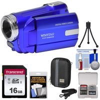 Vivitar DVR-508 HD Digital Video Camera Camcorder (Blue) with 16GB Card + Case + Tripod + Kit