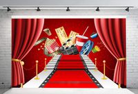 7x5ft Stage Lighting Red Carpet Photography Backdrop Pictorial Cloth Cinema Photo Background for Hollywood Party Decoration Photo Booth Studio Props SDJ-214