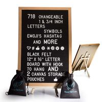 Black Felt Letter Board With Easel Stand 12 x 16 | 718 Changeable Characters Including 1 inch and ¾ Letters, Symbols, Emojis Hashtag And More | Hook To Hang | 2x Canvas Storage Pouches
