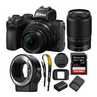 Nikon Z 50 Mirrorless Camera with Z 16-50 & 50-250 VR Lenses and Mount Adapter with 64GB Card and Accessory Bundle (3 Items)