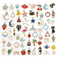 JIALEEY 60PCS Assorted Gold Plated Enamel Animal Moon Star Fruit Charm Pendant DIY for Necklace Bracelet Jewelry Making and Crafting