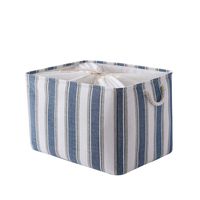 TheWarmHome Large Storage Basket Fabric Storage Bin Basket for Organizing Decorative Basket with Cotton Handles Closet Basket for Office,Nursery,Shelves(Blue&White Strip, 18.9L×15W×11.8H inch)