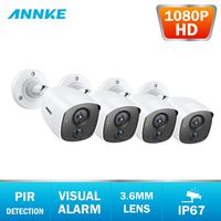 ANNKE (4) 1080P Surveillance Security Camera Kits with Ultra Clear 100ft/Night Vision, PIR Detection,Flashing Light Alarm, IP67 Weatherproof, 4-Packed with Power Cables