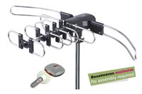 Supreme Amplified Boostwaves EasyAntenna 2805 B No Assembly Foldable Outdoor Remote Controlled HDTV UHF VHF Antenna FM Radio 360° Motorized Rotation and Set-Up Kit & 50ft RG6 Cable