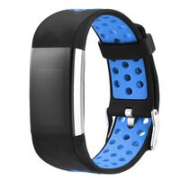 UNEXTATI Bands for Charge 2, Soft Silicone Large Adjustable Sport Strap Replacement Bands with Air Hole for Fitbit Charge 2 - Black + Blue