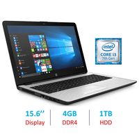 HP Premium 15.6-inch HD WLED-Backlit Display Laptop PC, Intel Dual Core i3-7100U 2.4GHz Processor, 4GB DDR4 SDRAM, 1TB HDD, Bluetooth, HDMI, Webcam, 802.11ac WiFi, Windows 10, Natural Silver