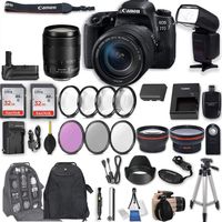Canon EOS 77D DSLR Camera with EF-S 18-135mm f/3.5-5.6 is USM Lens + 2Pcs 32GB Sandisk SD Memory + Universal Flash + Battery Grip + Filter & Macro Kits + Backpack + 50" Tripod + More