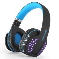 Bluetooth Headphones with Mic, Q2 Foldable Noise Cancelling Over-Ear Headset for PS4 PSP PC Laptop Mobile Game Music Enhanced Bass (Black Blue)