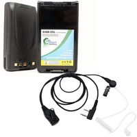 2-Pack Kenwood KNB-35L Two-Way Radio Battery (2000mAh, 7.4V, Li-ion) & FBI Earpiece with Push to Talk (PTT) Microphone Replacement For Kenwood TK-3360, Kenwood TK-3160, Kenwood TK-2170, Kenwood TK3170