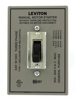 Leviton N1303-DS 30 Amp, 600 Volt, Toggle Three-Pole AC Motor Starter, Suitable as Motor Disconnect, In Type 1 Metal Enclosure, Industrial Grade, Grounded, Gray