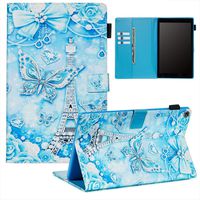 Ostop Compatible with All-New Amazon Fire HD 10 Tablet 2019/2017/2015 Case with Pencil Holder,PU Leather Wallet Slim Smart Cover [Auto Sleep/Awake] Magnetic Flip Folio Stand Case,Blue Butterfly