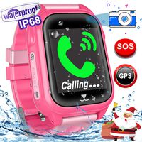 Kids Smart Watch - Waterproof Kids Watch Phone with GPS Tracker HD Touchscreen with SOS Two Way Call Flashlight Alarm Clock Class Forbidden Camera Control Weather Forecast School Supplies Gifts