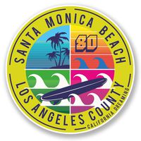 2 x 10cm/100mm California Santa Monica Beach Vinyl SELF ADHESIVE STICKER Decal Laptop Travel Luggage Car iPad Sign Fun #6715
