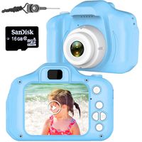 Micoo Kids Camera for Girls or Boys Age 3-10, Anti-Drop Toddler Digital Camera with Soft Silicone Shell and 8 Mega Pixel Dual Lens 2.0 inch HD Screen with Mic and 16GB Memory Card (Blue)