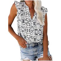 Sunhusing Women's Casual Ruffled Sleeveless V-Neck Boho Small Floral Printed Vest Summer Chiffon Tank Tops(White,M)