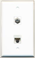 RiteAV - 1 Coax F Type and 1 Cat5e Ethernet Port Wall Plate White
