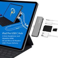 CharJenPro Certified USB C Hub for iPad Pro 2018, 2019, Note 10, All USB C laptops and Phones. HDMI 4K@60Hz, 3.5mm Headphone Jack, microSD/SD, USB C PD (USB-C Hub, USBC Hub)