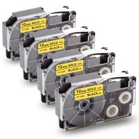 Absonic Replace Label Tape for XR-12GD Black on Gold Cartridge Compatible for Casio KL-120 KL-60 KL-100 KL-750 KL-780 KL-820 KL-7000 KL-7200 KL-8100 KL-P1000 KL-HD1 Label Maker, 1/2" x 26', 4-Pack