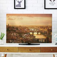 Indoor POP TV dust Cover,Cover Type 42 inch LCD TV 3D Printed with Bridge Ponte Vecchio Italy Bird Eye Sunset View Castle Houses Historic Cityscape,Quality Polyester Dust Proof Protect Your TV