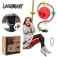 Climbing Rope Tree Swing with Platforms and Disc Swings Seat - Playground Swingset Outdoor Accessories for Kids - Trees House Tire Flying Saucer Swing Outside Toys - Bonus Carabiner and 4 Feet Strap