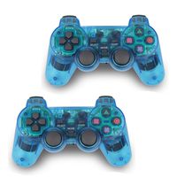 2pcs Pack Wireless Game Controller Double Vibration Gamepad for Sony PS2 Playstation 2 (Blue-Blue)