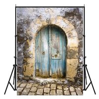 FUT 3D Retro Cement Wall Blue Door & Brick Floor LESS CREASE Backdrop Background