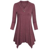 Yxiudeyyr Womens Three Quarter Sleeve Blouse Irregular Hem Tops Casual Loose Flare Tunic Dress Shirt (Wine,L)